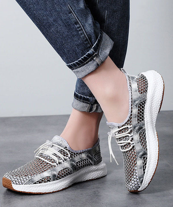 Black White Flat Shoes Women Platform Breathable Mesh Comfy