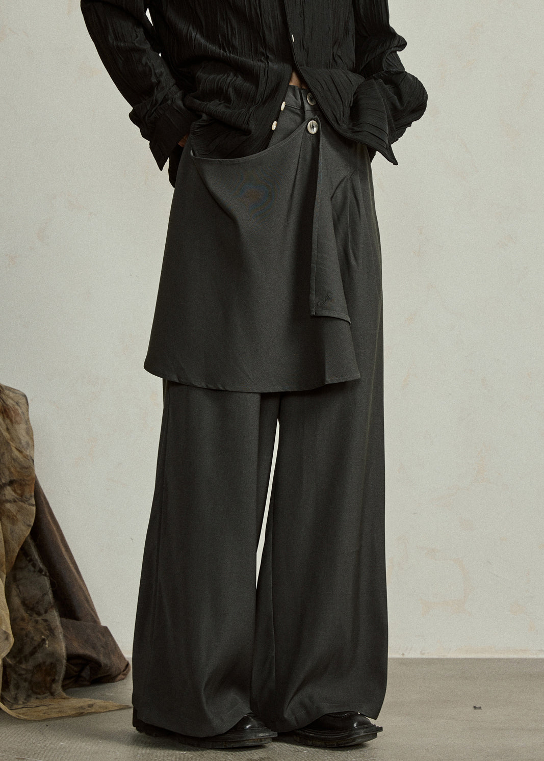 Black Wrinkled High Waist Wide Leg Pants