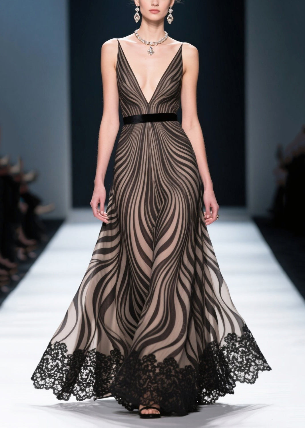 Black Zebra Pattern Chiffon Party Dresses Exra Large Hem Summer