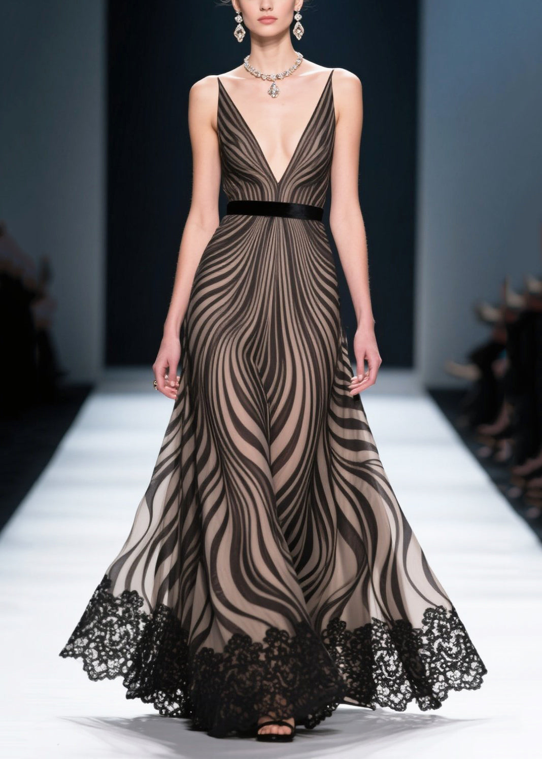 Black Zebra Pattern Chiffon Party Dresses Exra Large Hem Summer