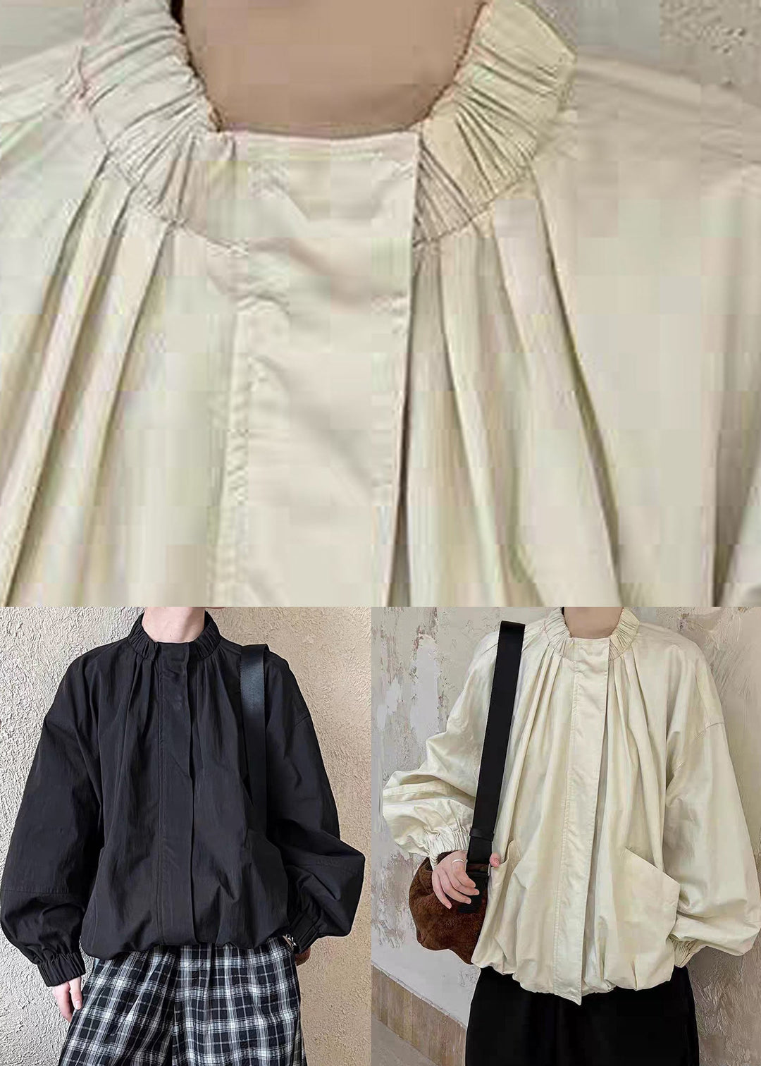Black Zippered Patchwork Solid Jacket Spring