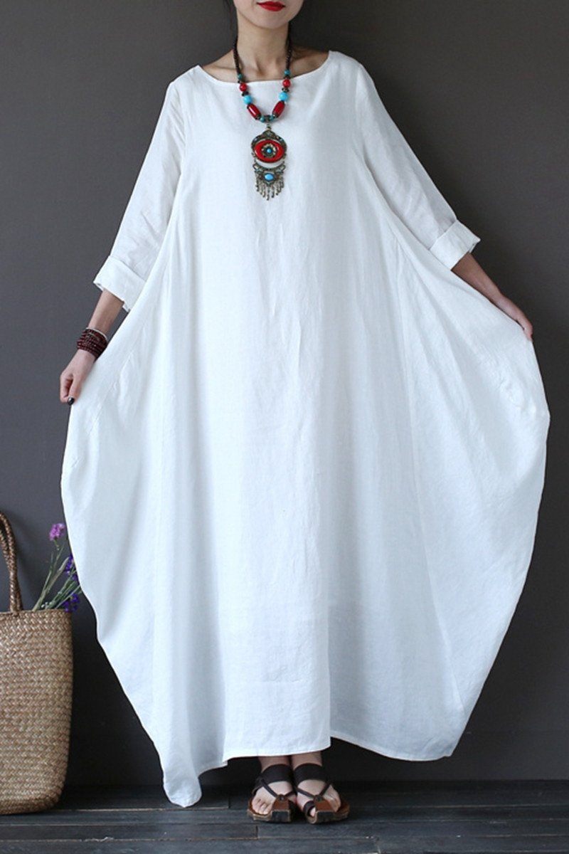 White Casual Long Dress Plus Size Oversize Women Clothes Bat Sleeve