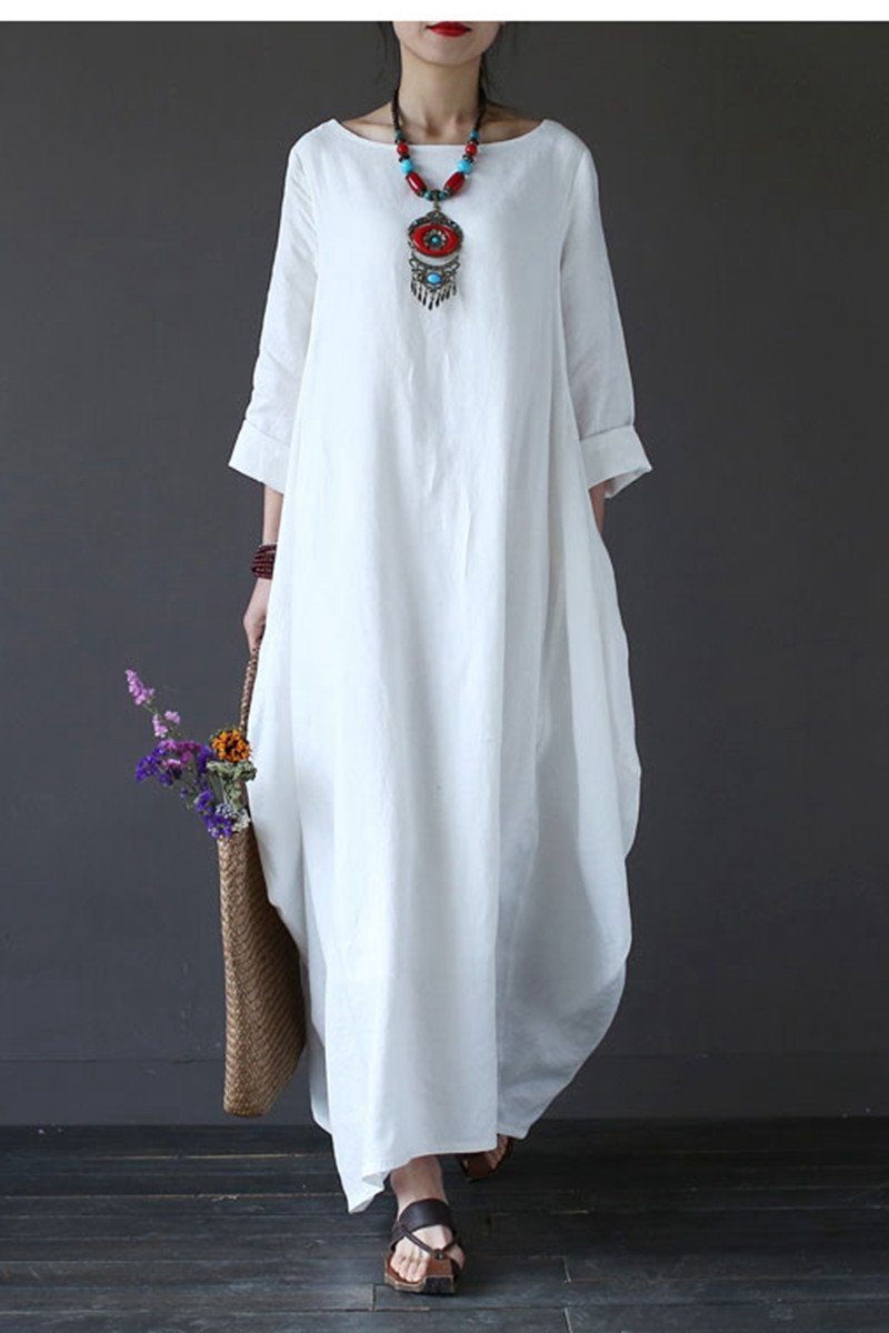 White Casual Long Dress Plus Size Oversize Women Clothes Bat Sleeve