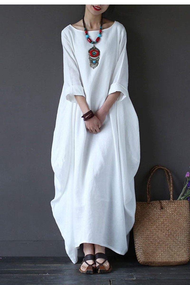White Casual Long Dress Plus Size Oversize Women Clothes Bat Sleeve