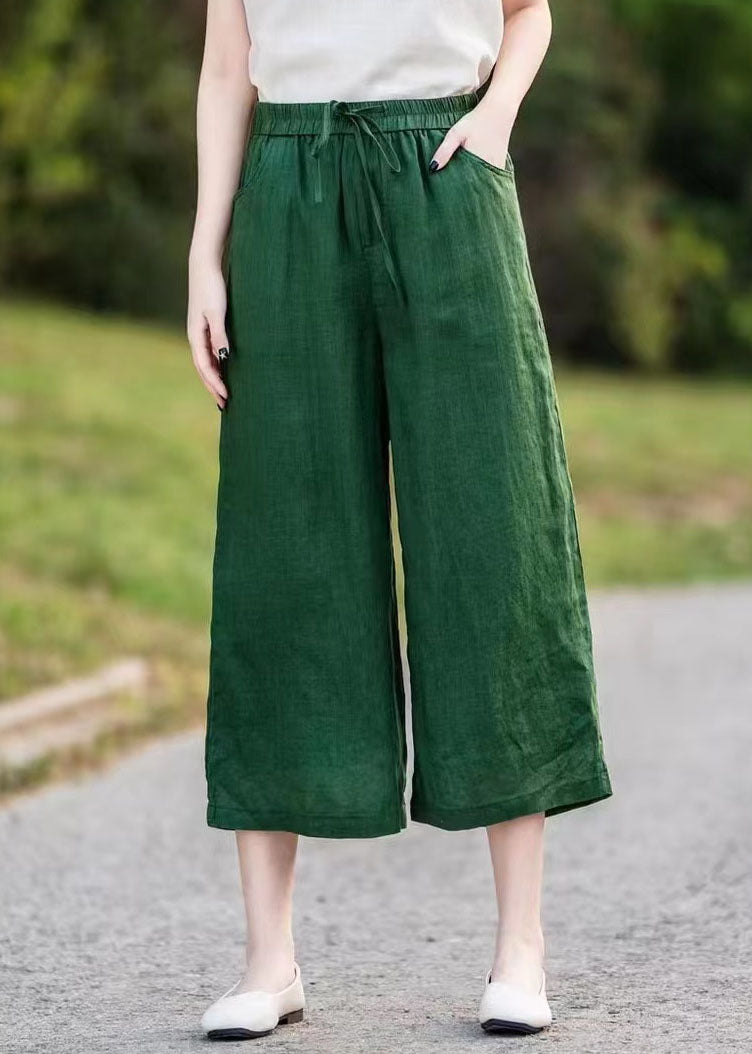 Blackish Green Linen Straight Pants Oversized Summer