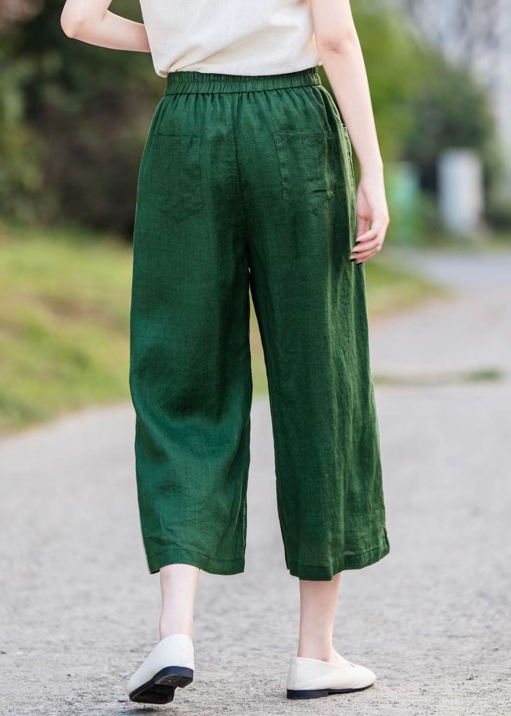 Blackish Green Linen Straight Pants Oversized Summer