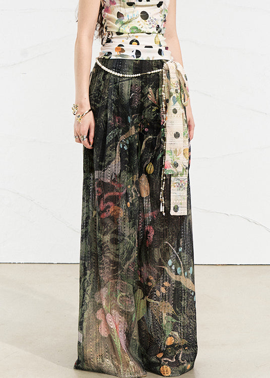 Blackish Green Pockets Lace Up Linen Pants High Waist