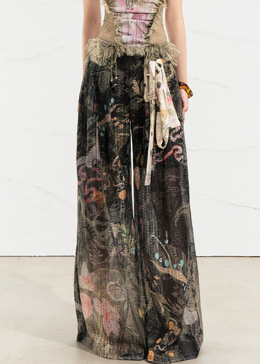Blackish Green Pockets Lace Up Linen Pants High Waist