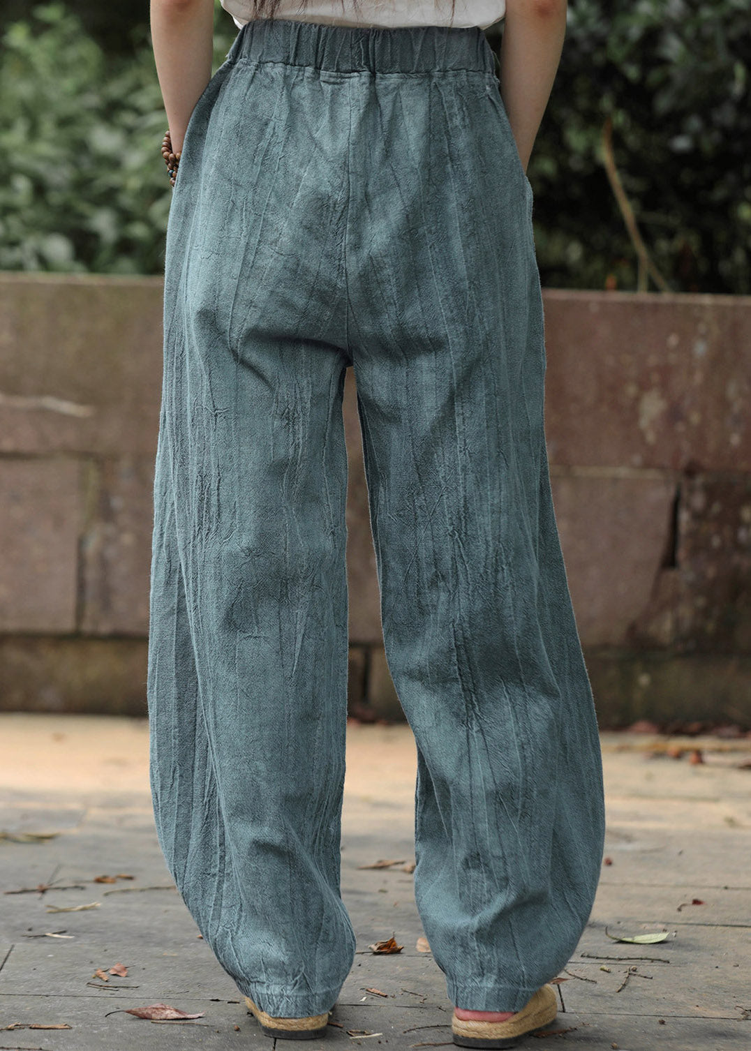 Blackish Green Pockets Solid Wide Leg Pants