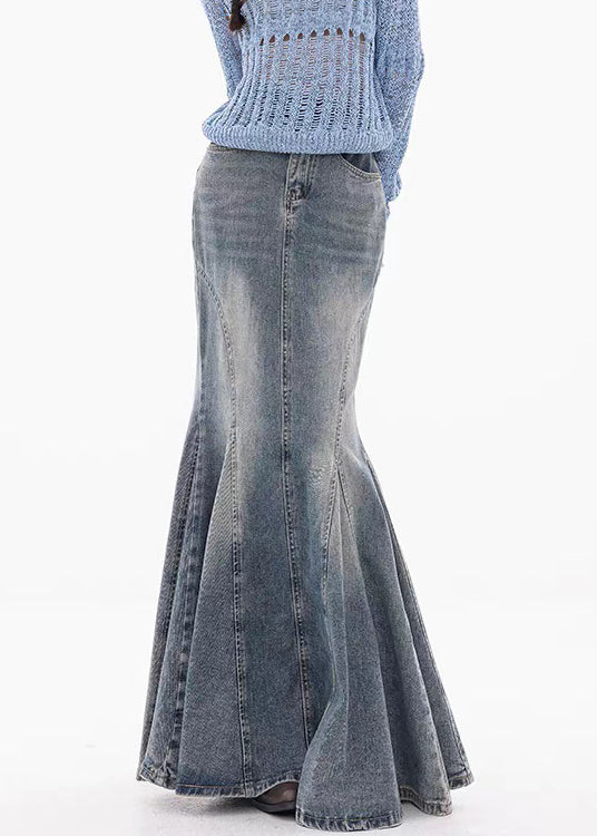 Blue Button Original Design Fishtail Skirts High Waist