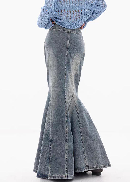 Blue Button Original Design Fishtail Skirts High Waist