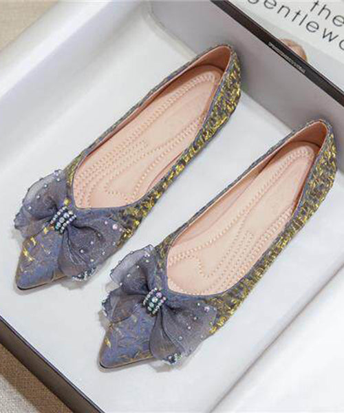 Blue Comfy Faux Leather Penny Loafers Splicing Lace Bow