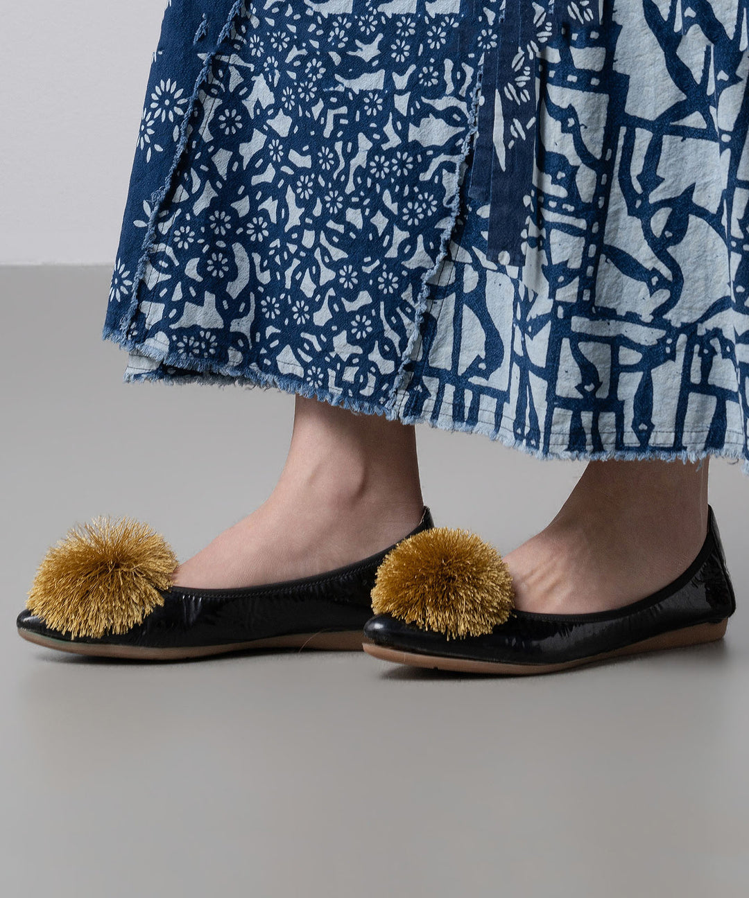 Blue Cowhide Leather Splicing Flat Feet Shoes Pointed Toe