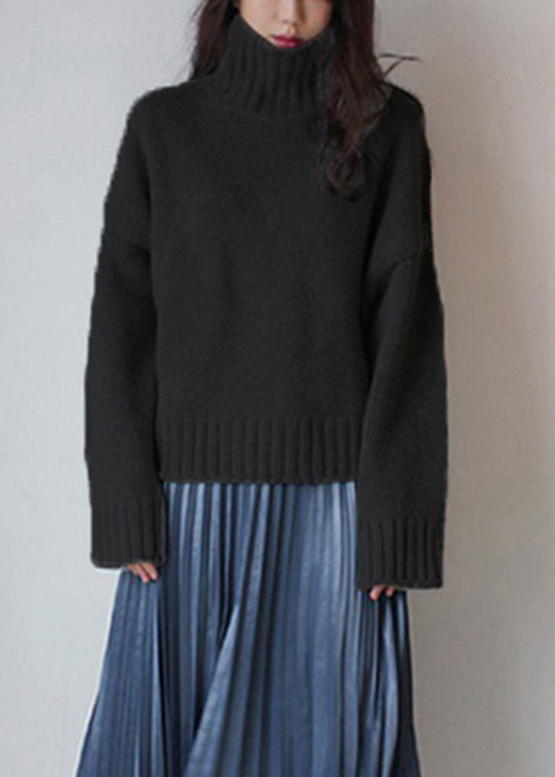 Blue Cozy Thick Knitted Cotton Sweater Turtleneck