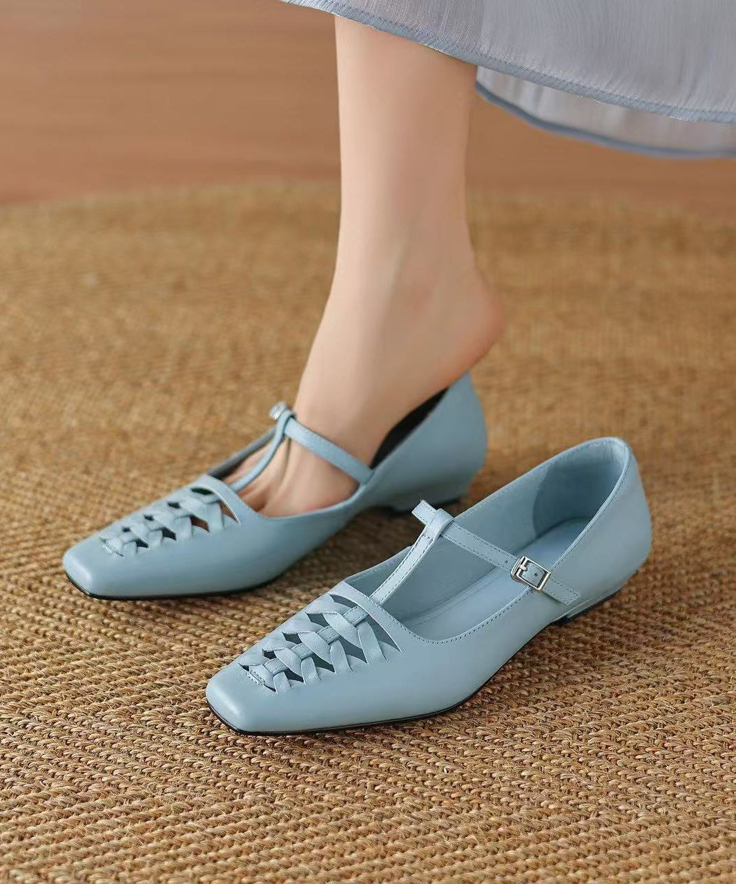 Blue Flat Shoes For Women Hollow Out Flat Feet Shoes