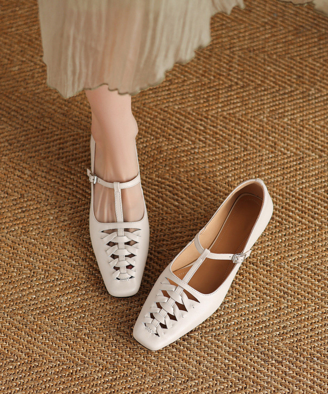 Blue Flat Shoes For Women Hollow Out Flat Feet Shoes