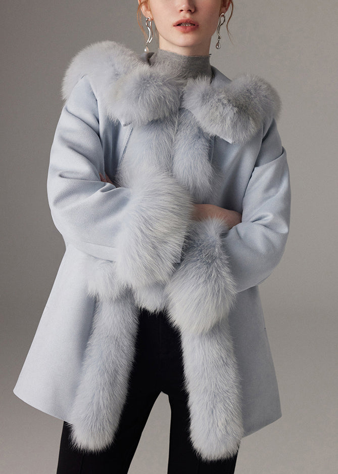 Blue Fox Collar Fine Patchwork Cotton Filled Coat Batwing Sleeve