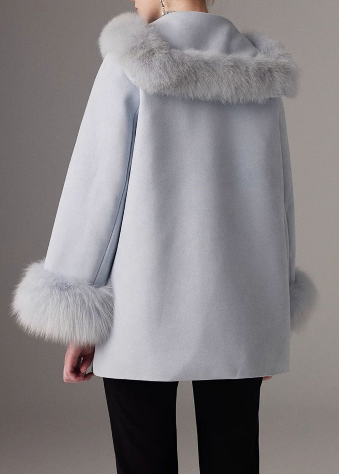 Blue Fox Collar Fine Patchwork Cotton Filled Coat Batwing Sleeve