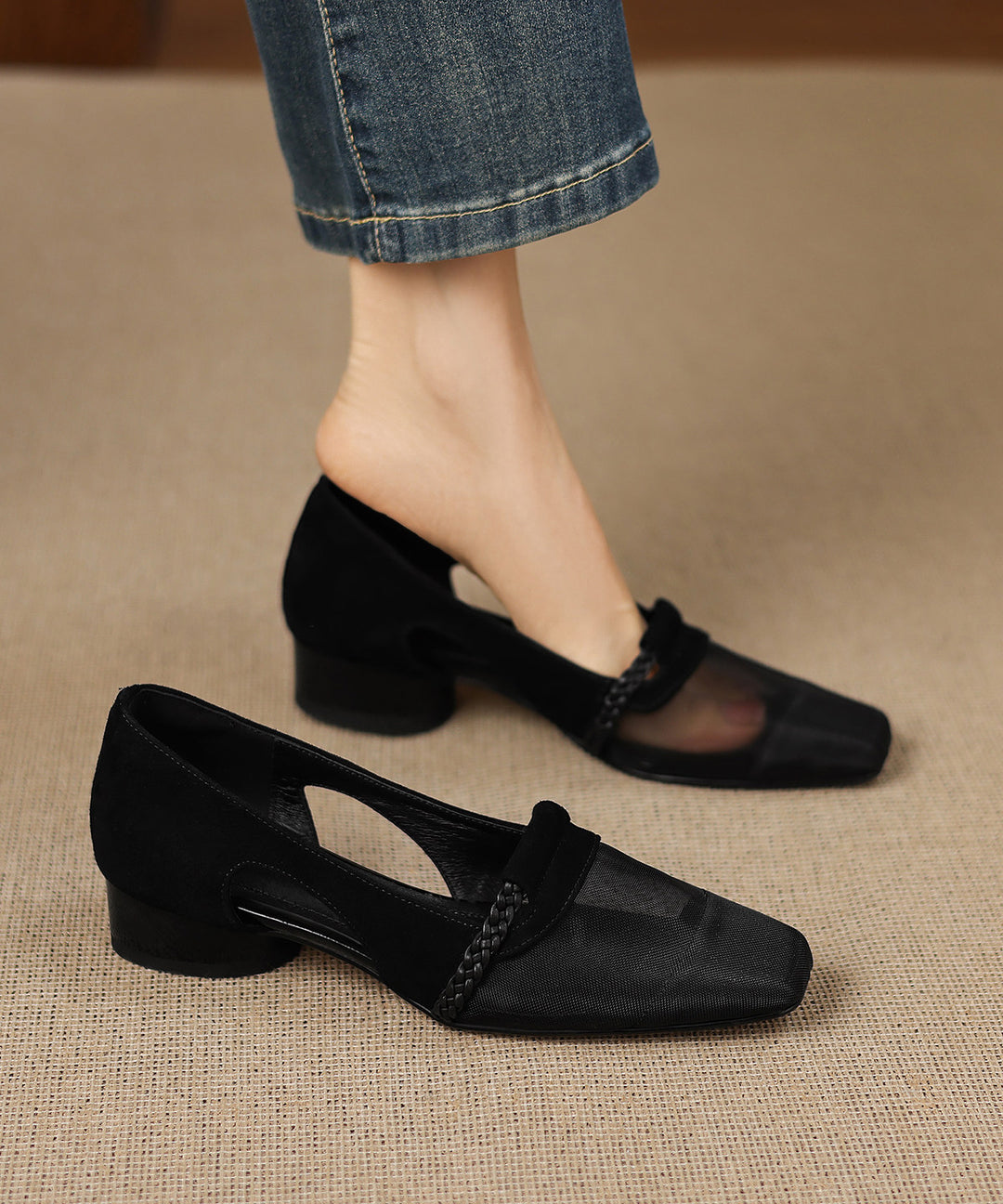 Blue Hollow Out Classy Shoes Suede Art Splicing Tulle
