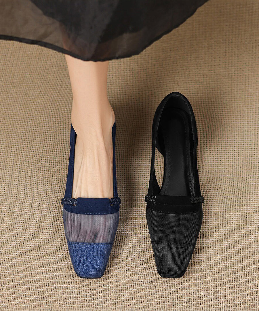 Blue Hollow Out Classy Shoes Suede Art Splicing Tulle