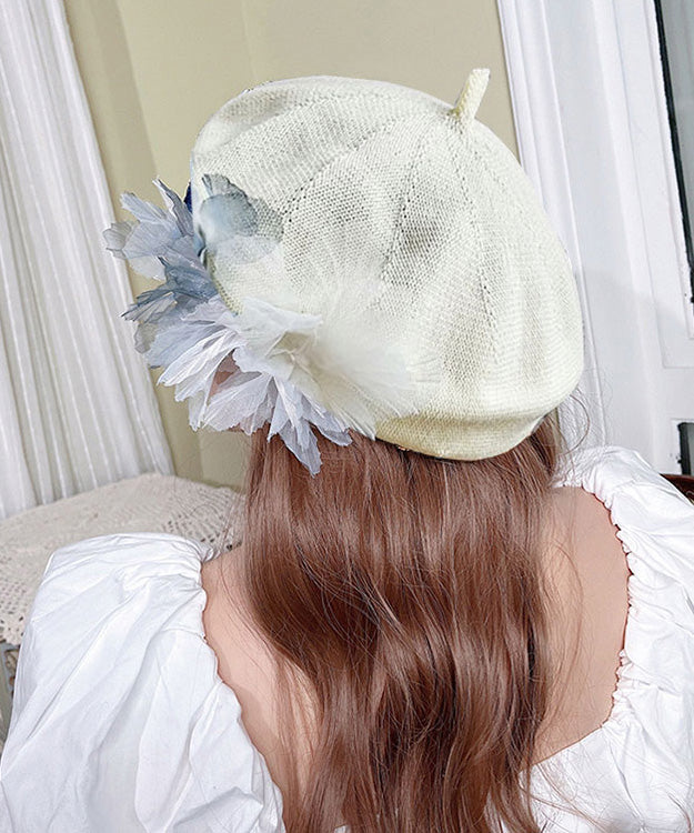 Blue Ink Wash Tulle Flower Beret Hat Breathable Mesh