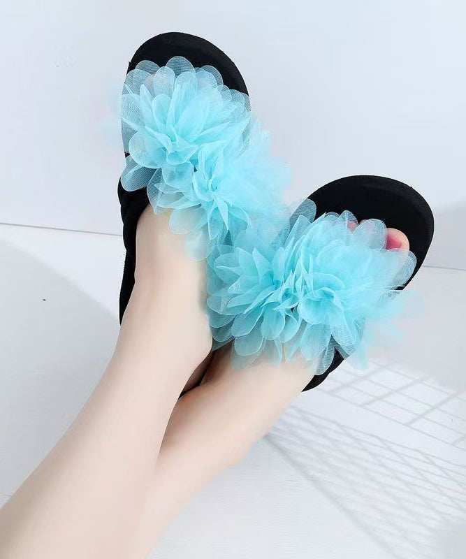 Blue Platform Faux Leather DIY Flower Thong Sandals