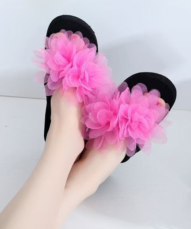 Blue Platform Faux Leather DIY Flower Thong Sandals