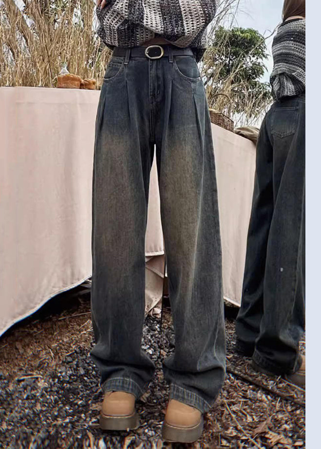 Blue Pockets Warm Fleece Jeans High Waist Winter