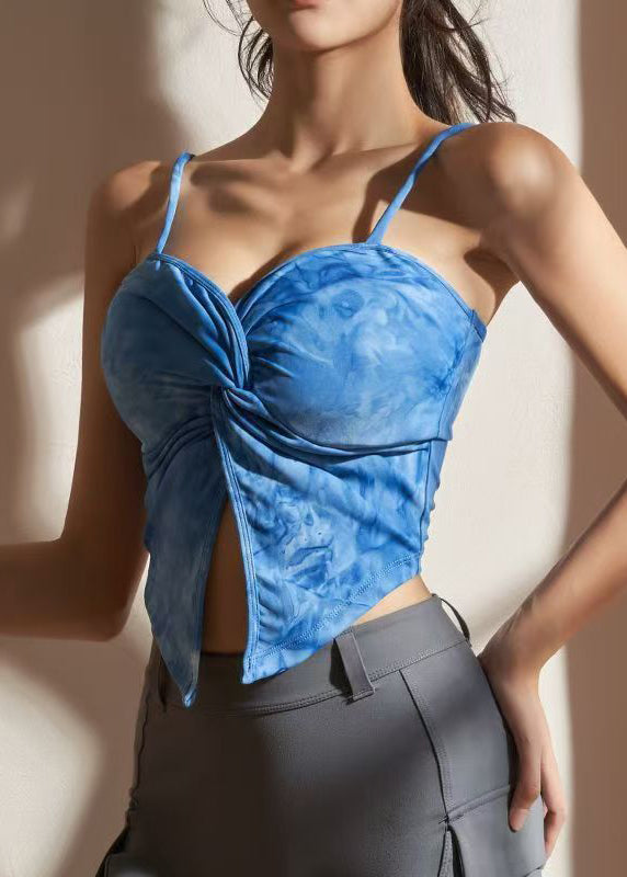Blue Print Wrinkle Sports Bra Tank Top