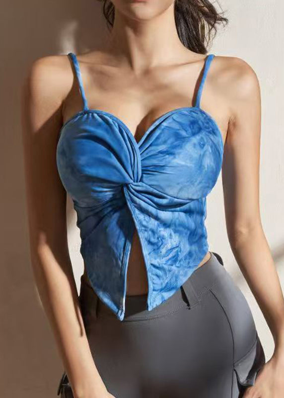 Blue Print Wrinkle Sports Bra Tank Top