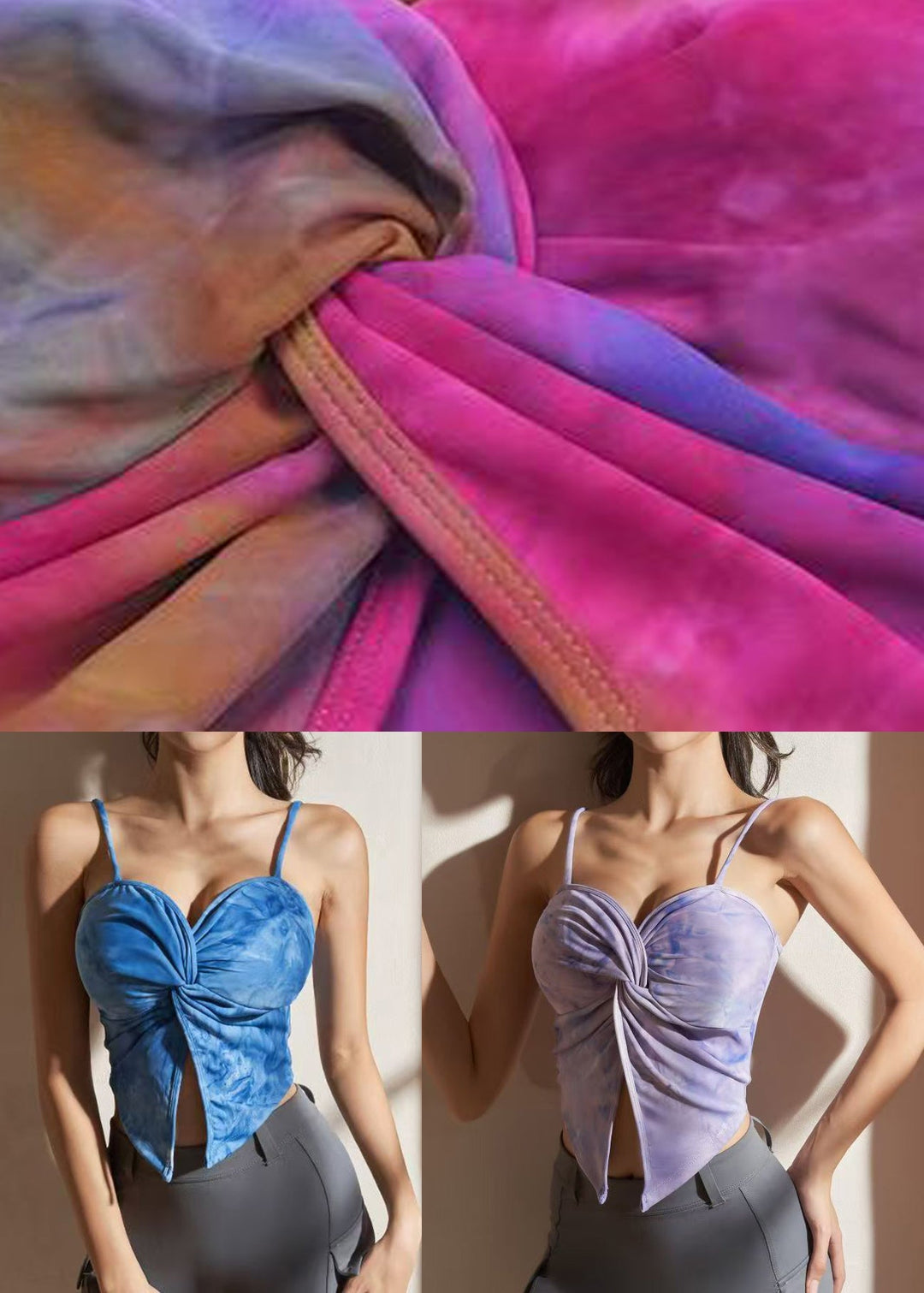 Blue Print Wrinkle Sports Bra Tank Top