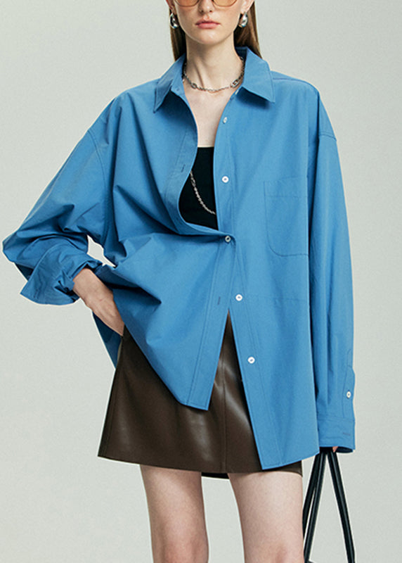 Blue Shirt Cozy Peter Pan Collar Fall