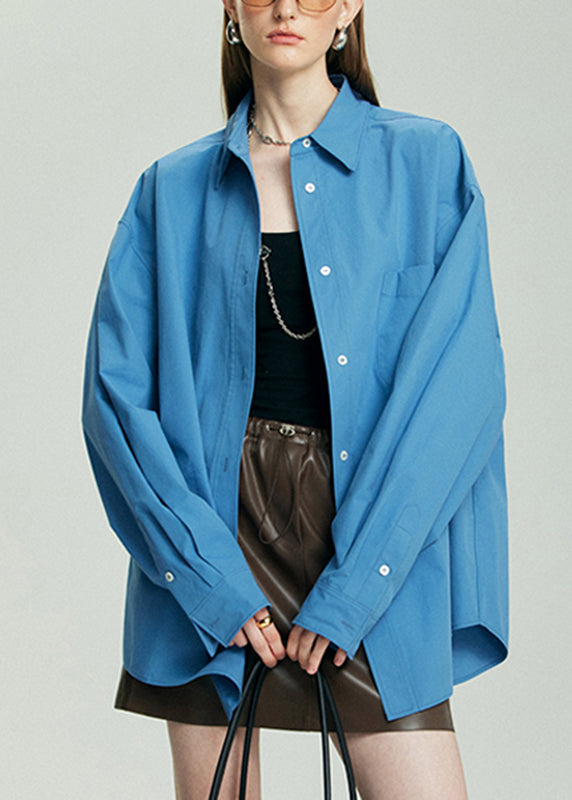 Blue Shirt Cozy Peter Pan Collar Fall