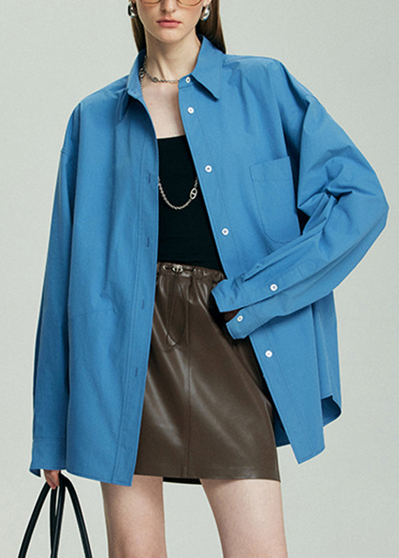 Blue Shirt Cozy Peter Pan Collar Fall