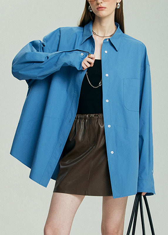 Blue Shirt Cozy Peter Pan Collar Fall