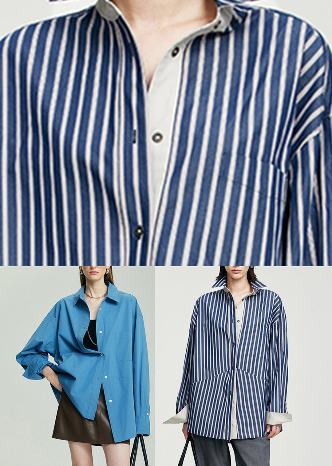 Blue Shirt Cozy Peter Pan Collar Fall