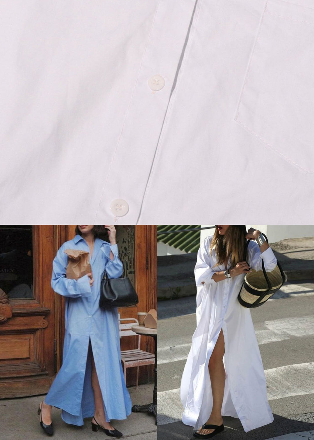 Blue Side Open Oversized Cotton Long Dresses Peter Pan Collar