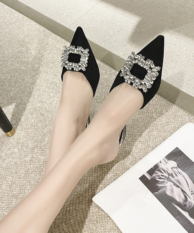 Blue Suede Elegant Zircon Slide Sandals Pointed Toe