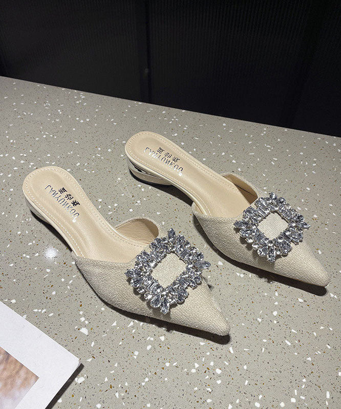 Blue Suede Elegant Zircon Slide Sandals Pointed Toe