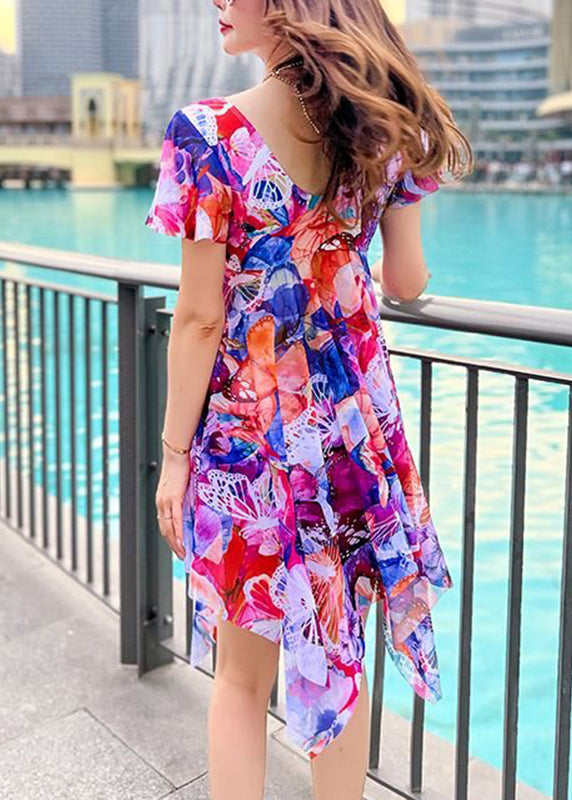 Blue V-Neck Patchwork Maxi Dress Swimwear