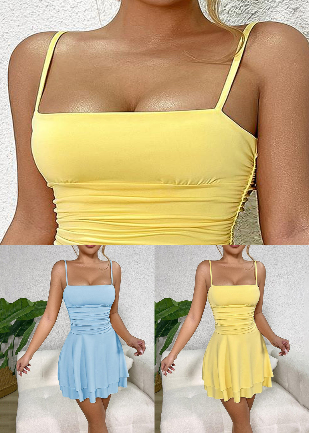 Blue Wrinkled Solid Sleeveless Spaghetti Strap Dress Strapless