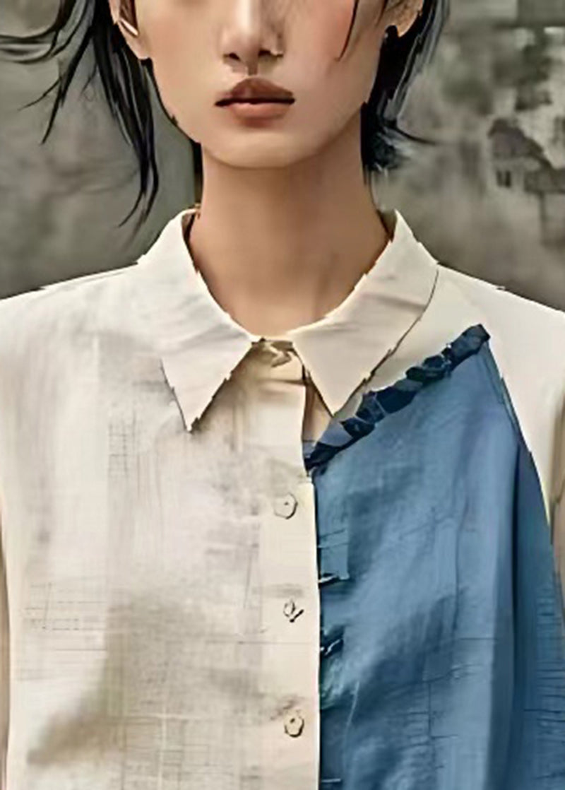 Bohemian Apricot Oversized Patchwork Linen Blouse Tops Bracelet Sleeve