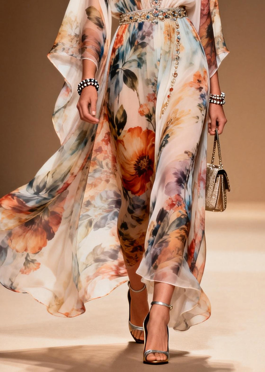 Bohemian Apricot Print Zircon Chiffon Holiday Dresses Summer