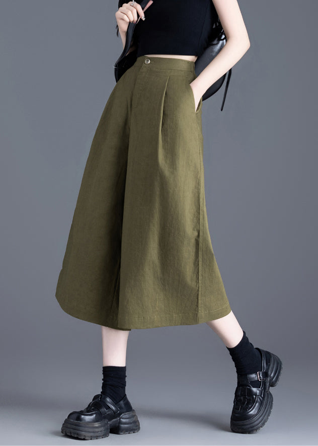 Bohemian Army Green High Waist Linen Wide Leg Pants Summer