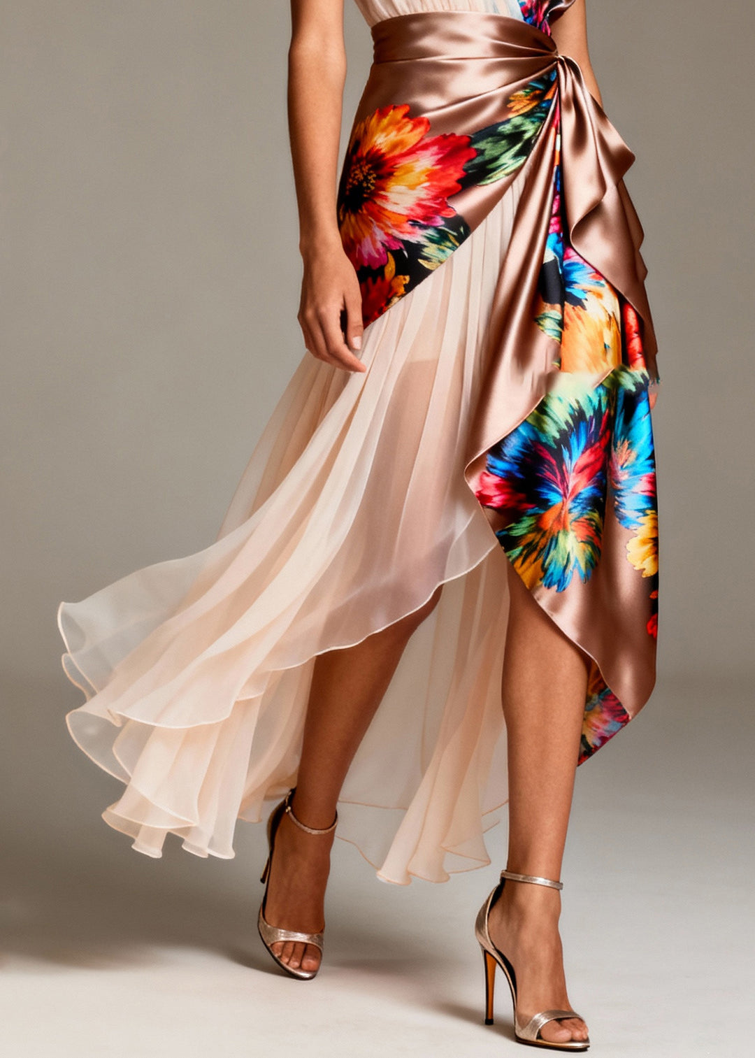 Bohemian Asymmetrical Patchwork Tulle Silk Party Dresses Sleeveless