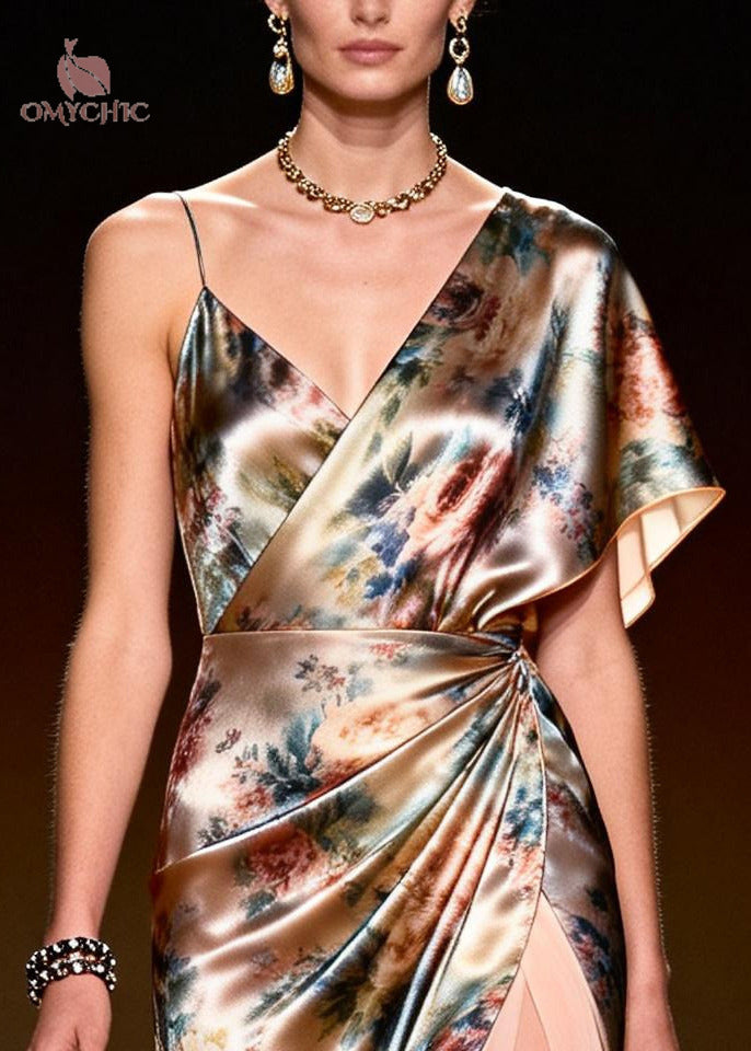 Bohemian Beige Asymmetrical Patchwork Chiffon Ankle Dress Summer