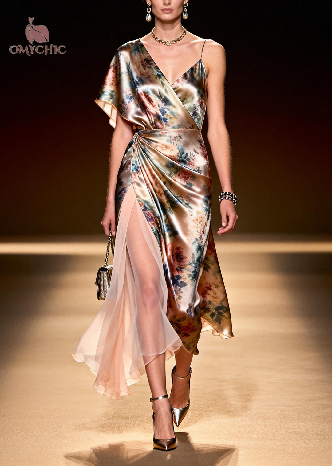 Bohemian Beige Asymmetrical Patchwork Chiffon Ankle Dress Summer