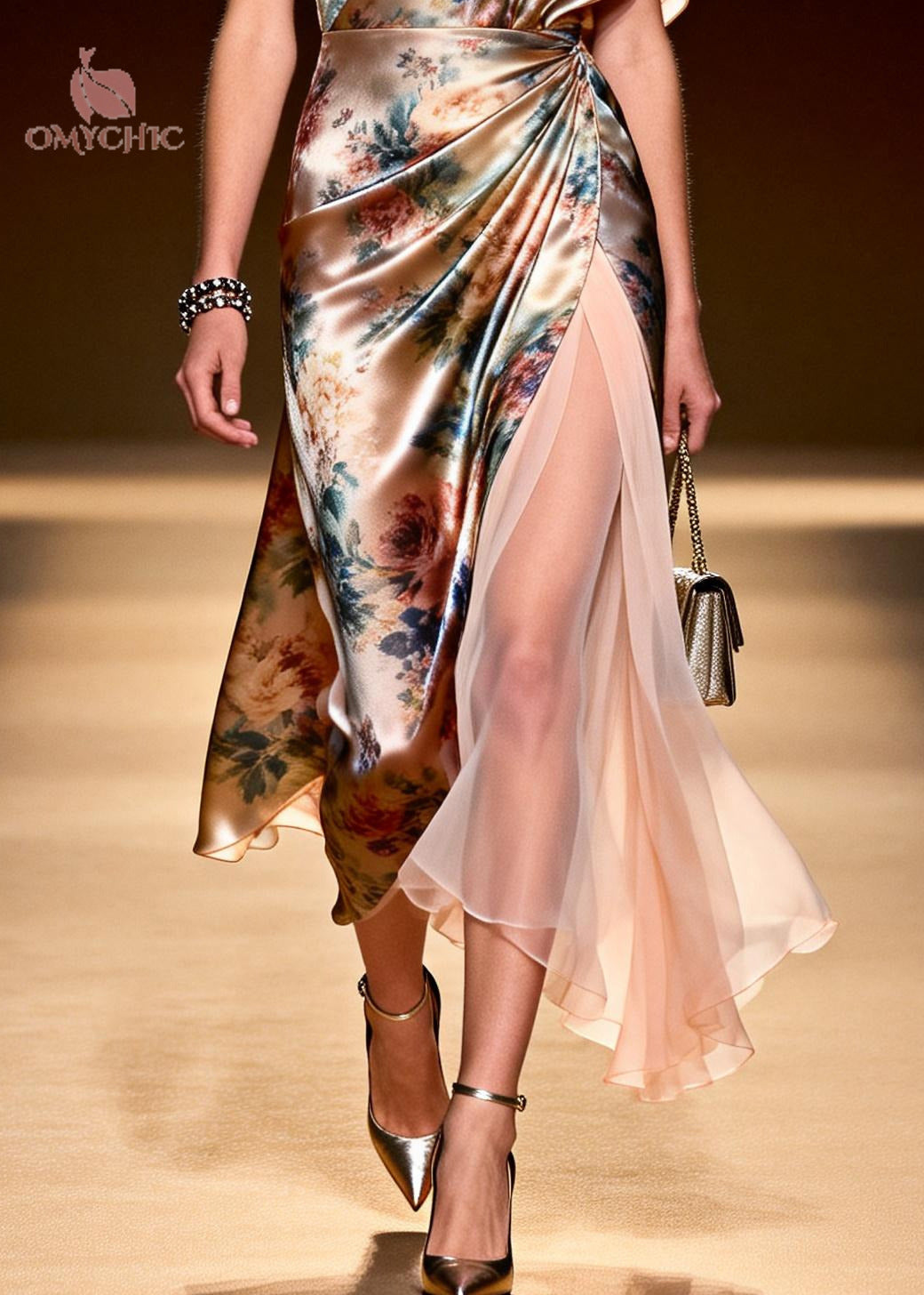 Bohemian Beige Asymmetrical Patchwork Chiffon Ankle Dress Summer