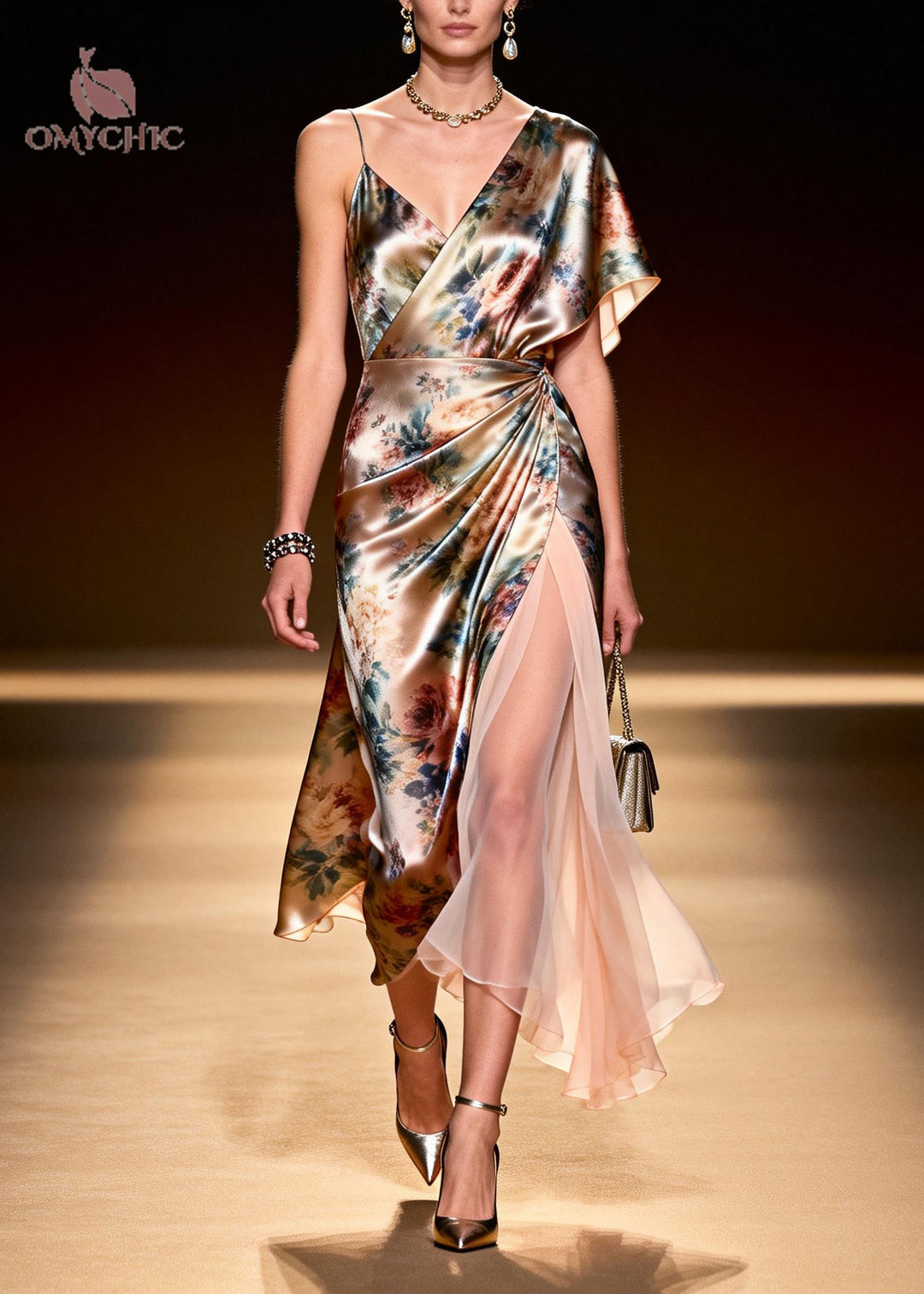 Bohemian Beige Asymmetrical Patchwork Chiffon Ankle Dress Summer