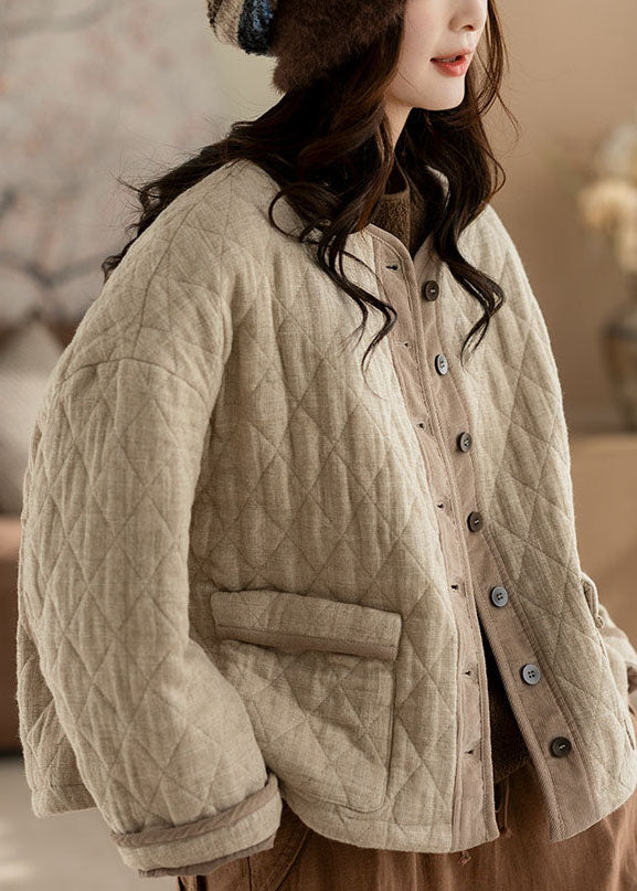 Bohemian Beige Oversized Patchwork Fine Cotton Filled Coats Winter